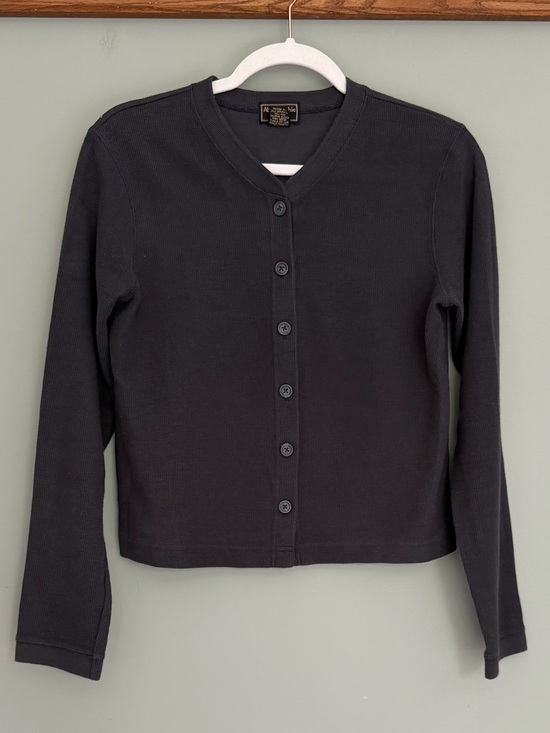 Abercrombie & Fitch Sweaters - Vintage 90s Abercrombie & Fitch 100% Cotton Navy Blue Waffle Texture Cardigan